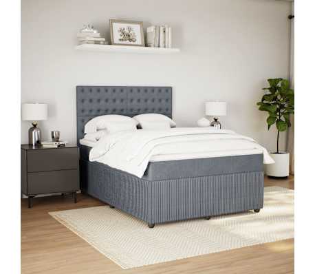 vidaXL H&oacute;lfa&eth; Springr&uacute;m me&eth; D&yacute;nu D&ouml;kkgr&aacute;tt 140x200 cm Flauel