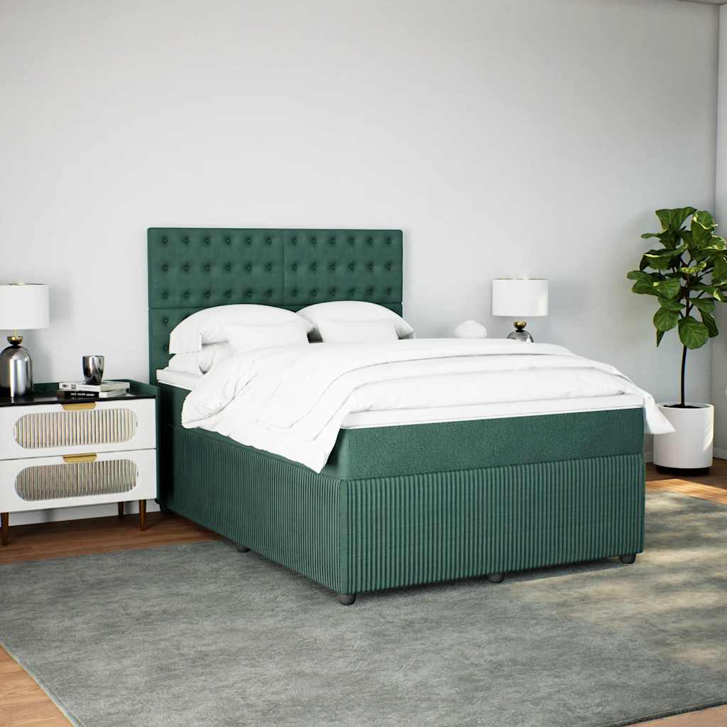 vidaXL Boxspring met matras fluweel donkergroen 140x200 cm groen, foto 2