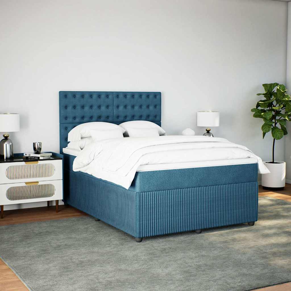 vidaXL Boxspring met matras fluweel donkerblauw 140x200 cm afbeelding