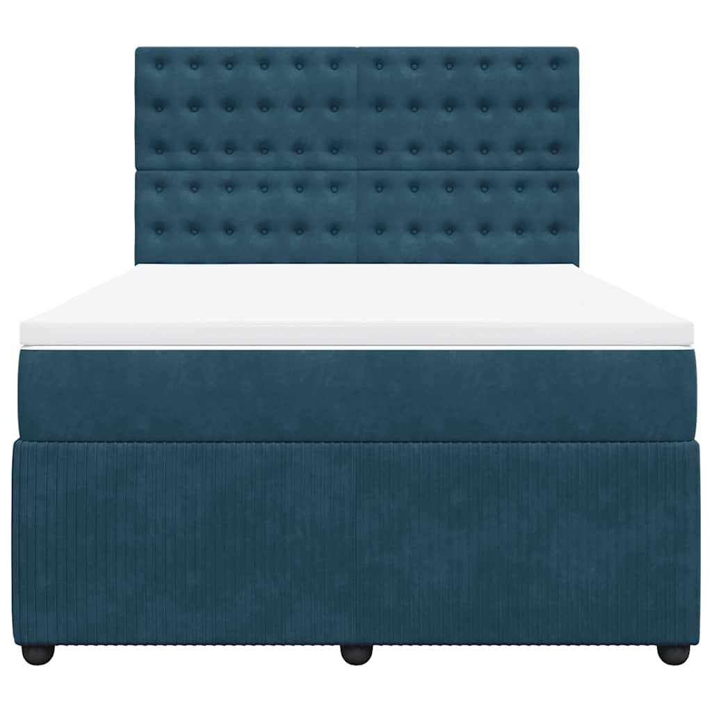 vidaXL Boxspring met matras fluweel donkerblauw 140x200 cm blauw, foto 4