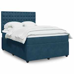 Box spring postelja z vzmetnico temno modra 140x200 cm žamet