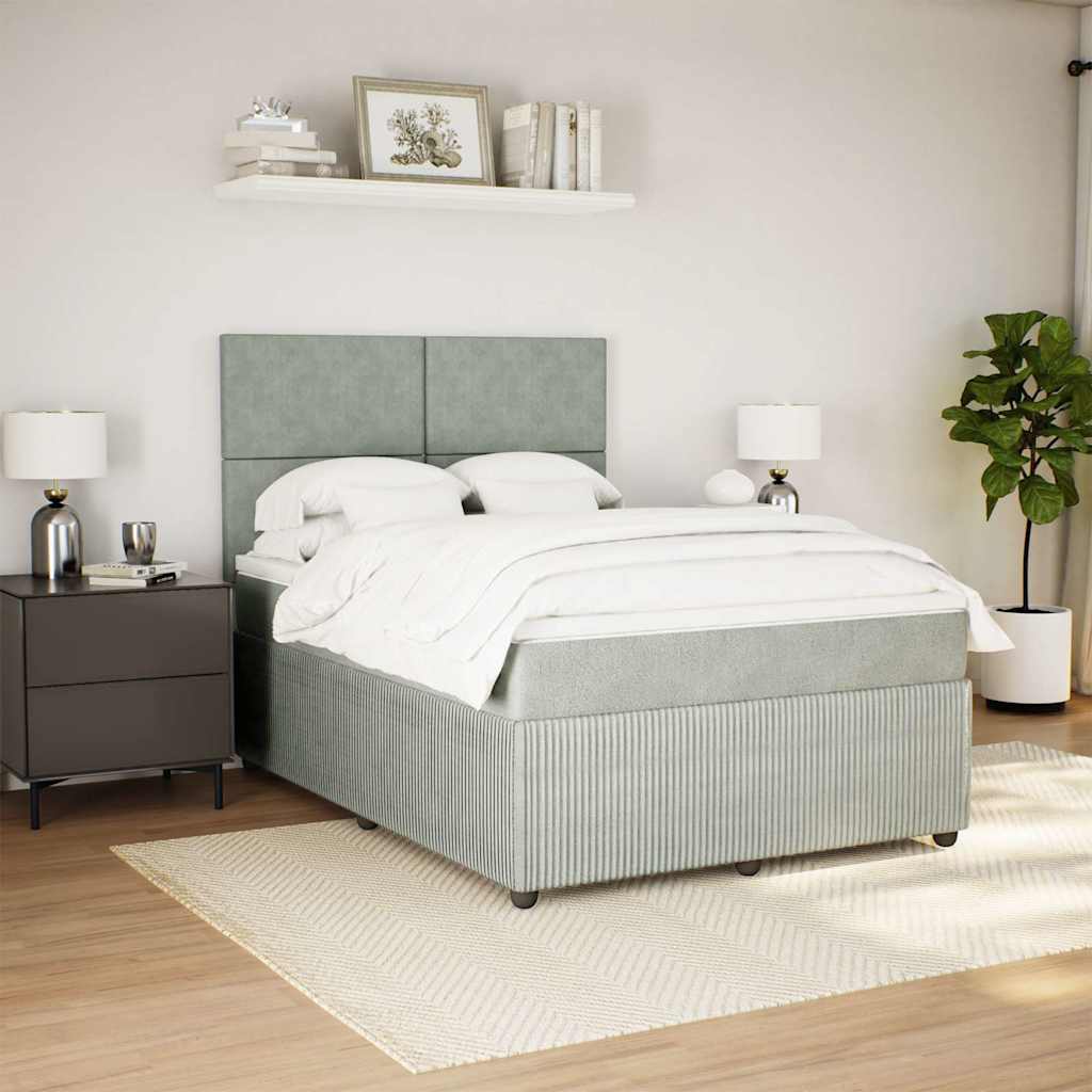 vidaXL Boxspring met matras fluweel lichtgrijs 160x200 cm grijs, foto 2