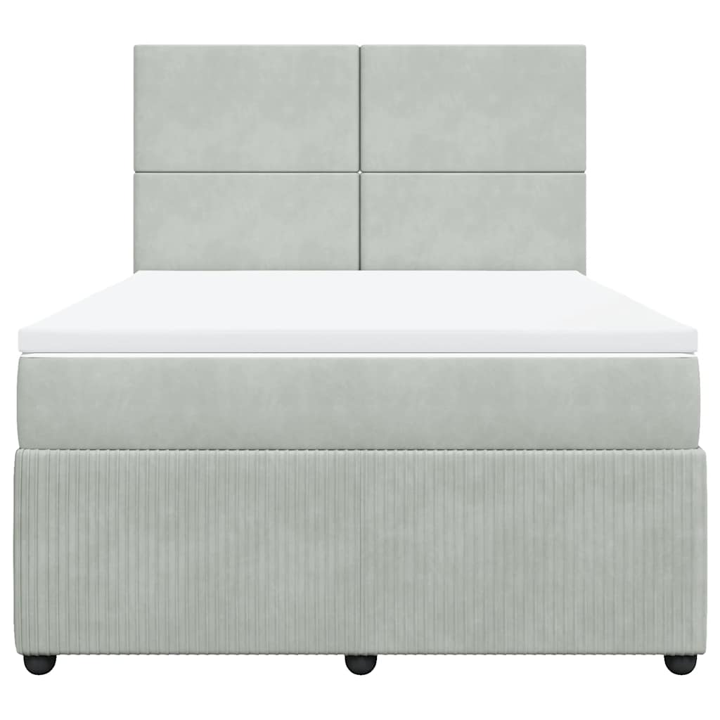 vidaXL Boxspring met matras fluweel lichtgrijs 160x200 cm grijs, foto 4