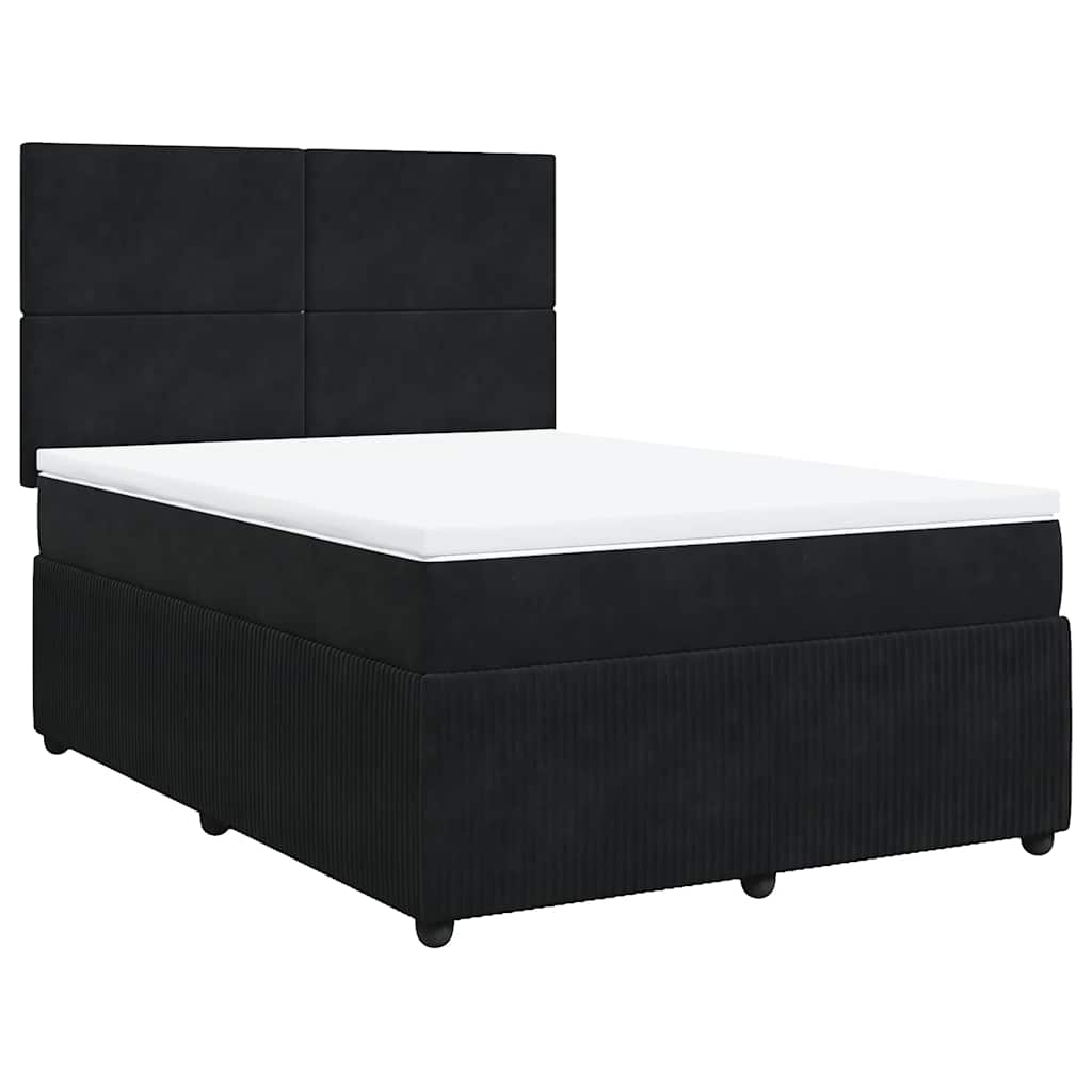 vidaXL Pat box spring cu saltea, negru, 160x200 cm, catifea