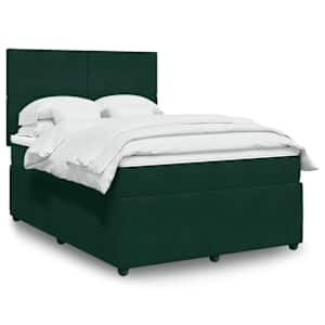 Box spring postelja z vzmetnico temno zelena 160x200 cm žamet