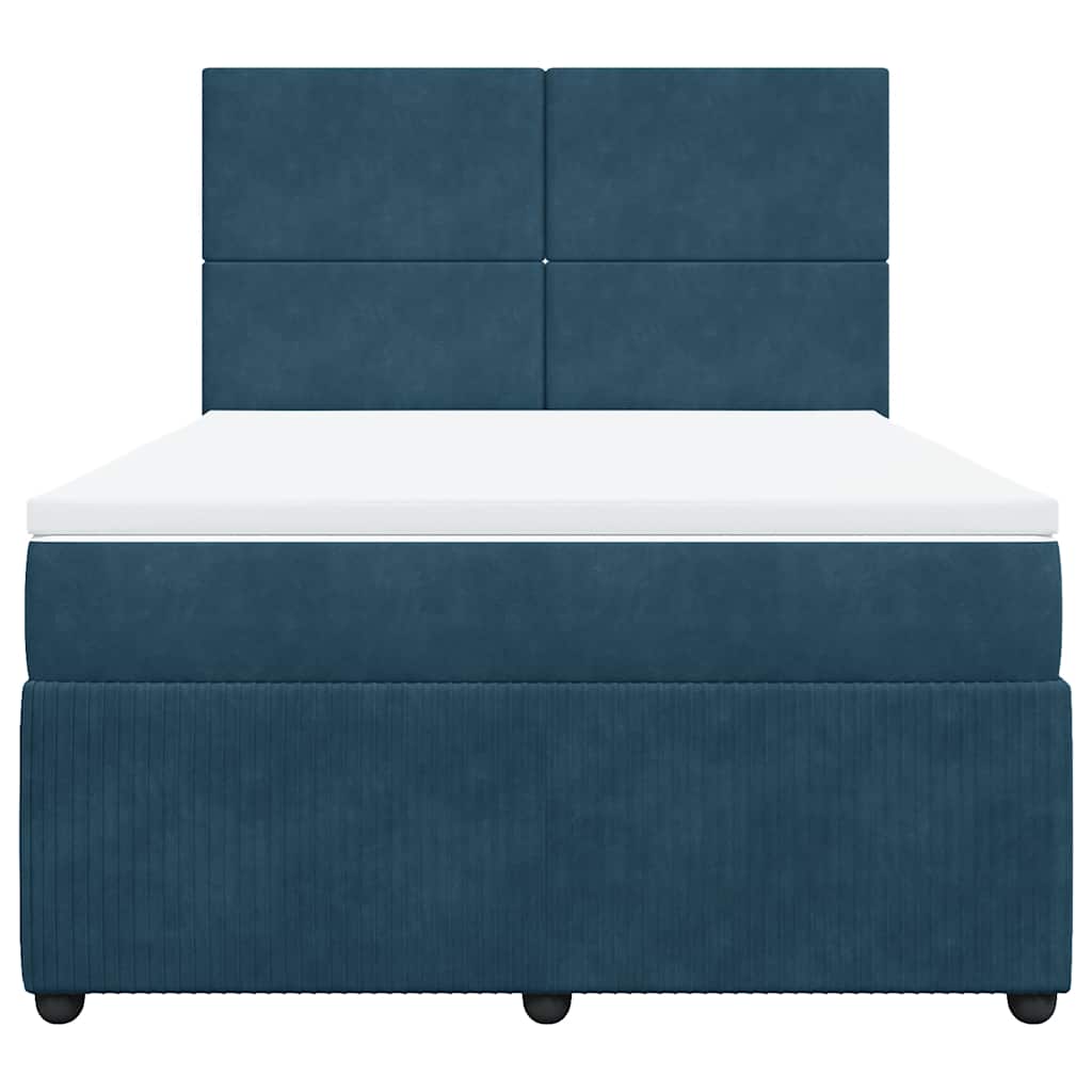 vidaXL Boxspring met matras fluweel donkerblauw 160x200 cm blauw, foto 4