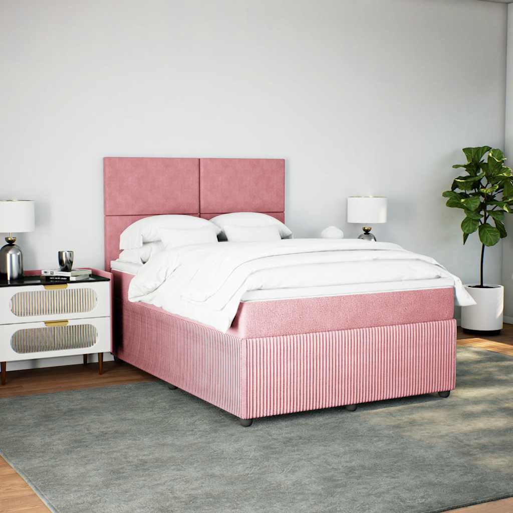 vidaXL Boxspring met matras fluweel roze 160x200 cm afbeelding