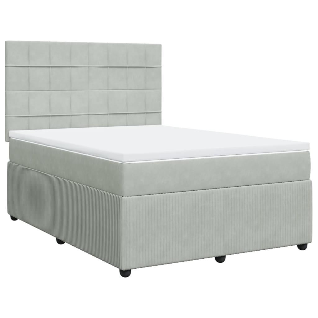 vidaXL Box spring postelja z vzmetnico svetlo siva 160x200 cm žamet