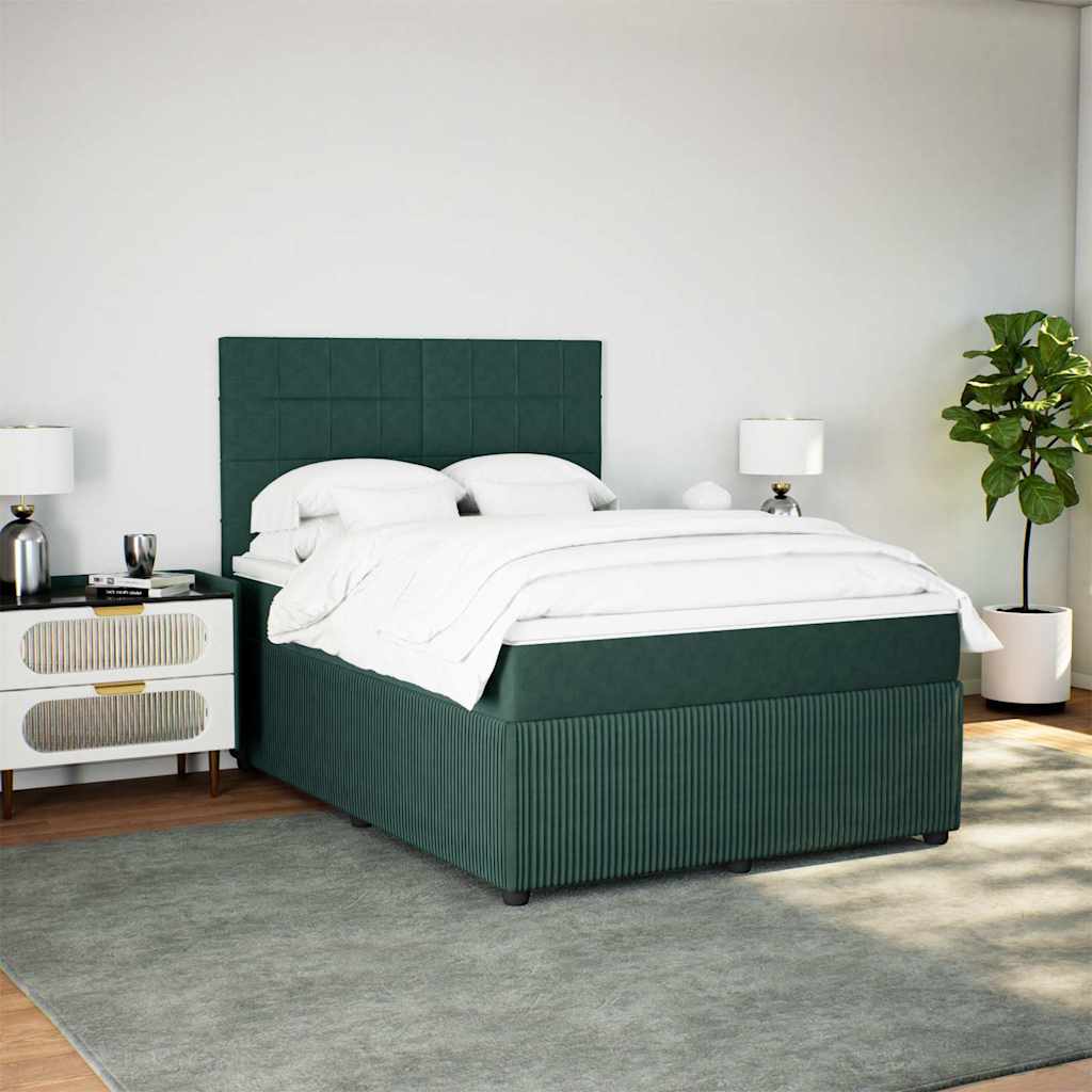 vidaXL Boxspring met matras fluweel donkergroen 160x200 cm afbeelding