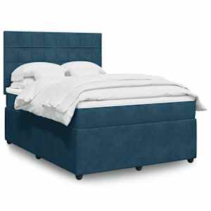 Box spring postelja z vzmetnico temno modra 160x200 cm žamet