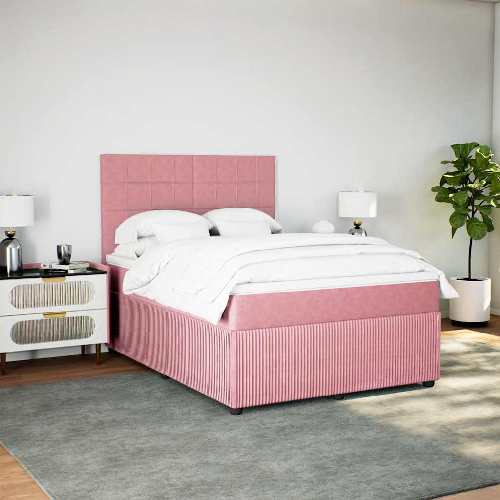 vidaXL Boxspring met matras fluweel roze 160x200 cm afbeelding