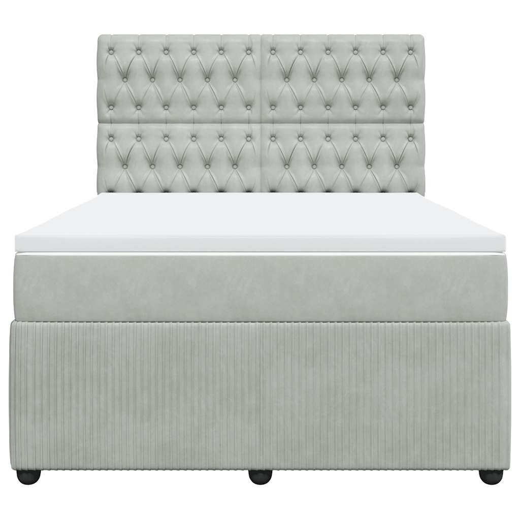 vidaXL Boxspring met matras fluweel lichtgrijs 160x200 cm grijs, foto 4