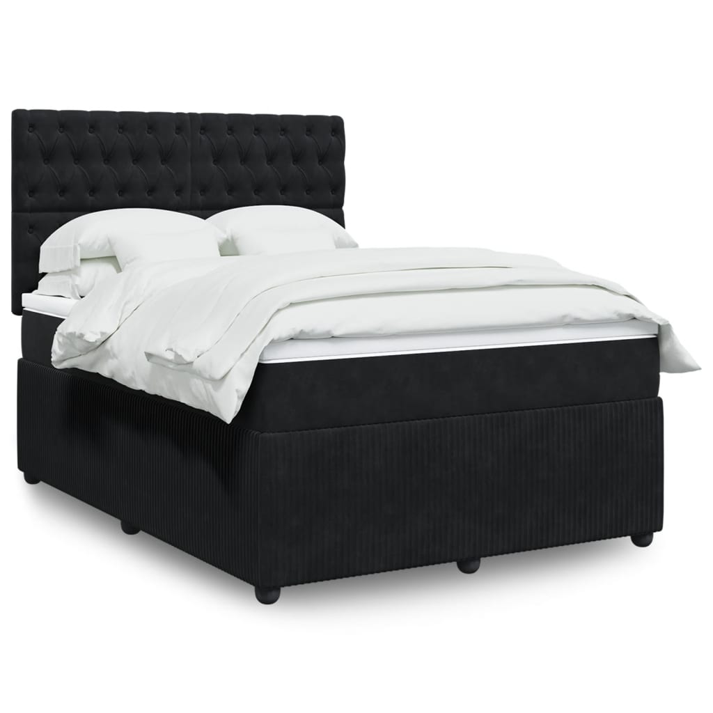 vidaXL Boxspringbett mit Matratze Schwarz 160x200 cm Samt