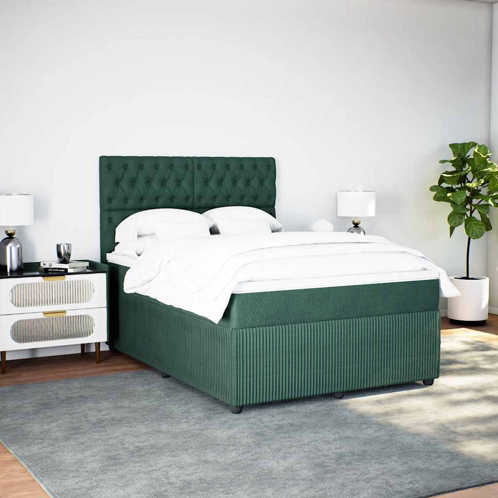 vidaXL Boxspring met matras fluweel donkergroen 160x200 cm afbeelding