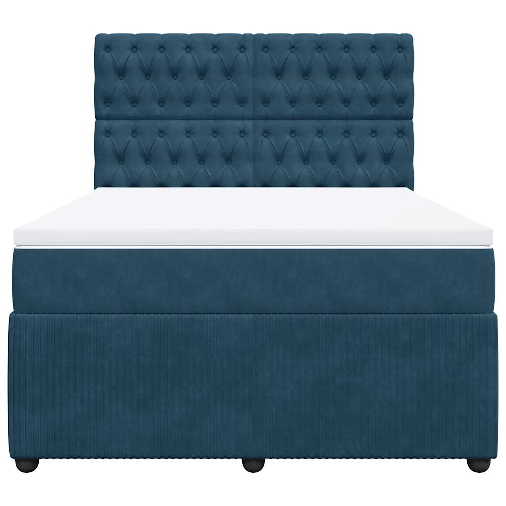 vidaXL Boxspring met matras fluweel donkerblauw 160x200 cm blauw, foto 4