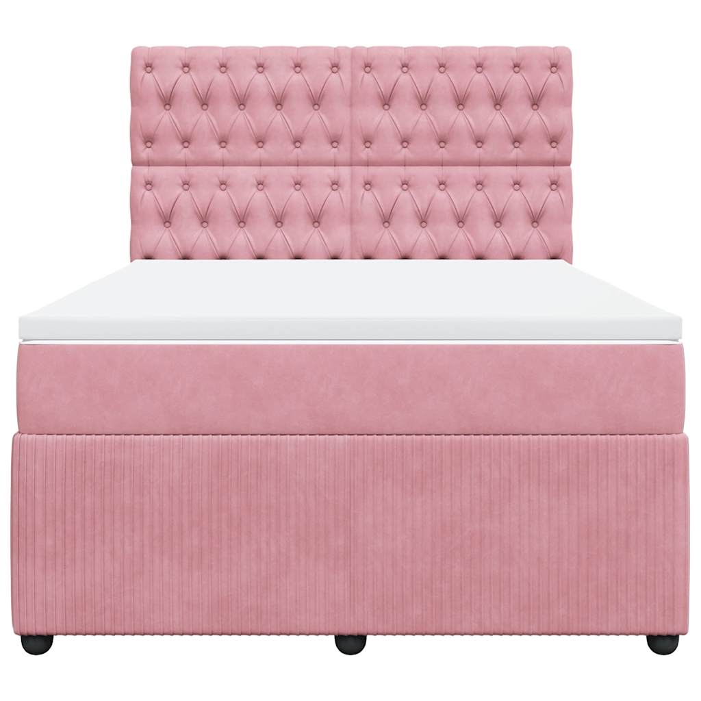 vidaXL Boxspring met matras fluweel roze 160x200 cm, foto 4
