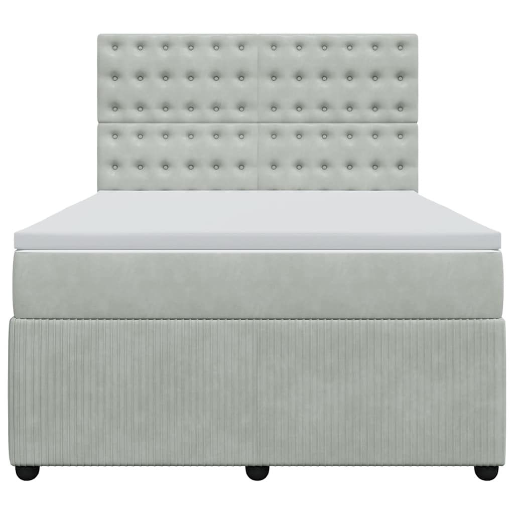vidaXL Boxspring met matras fluweel lichtgrijs 160x200 cm grijs, foto 4