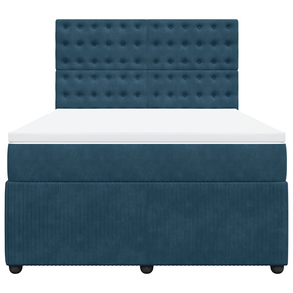 vidaXL Boxspring met matras fluweel donkerblauw 160x200 cm blauw, foto 4