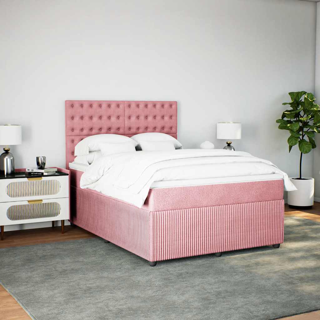 vidaXL Boxspring met matras fluweel roze 160x200 cm, foto 2