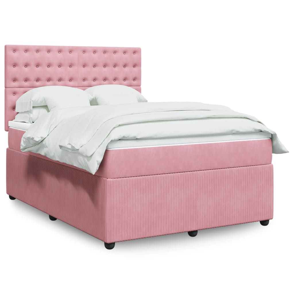 vidaXL Boxspringbett mit Matratze Rosa 160x200 cm Samt