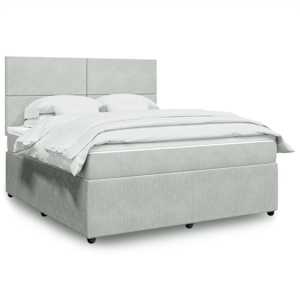 Box spring postelja z vzmetnico svetlo siva 180x200 cm žamet