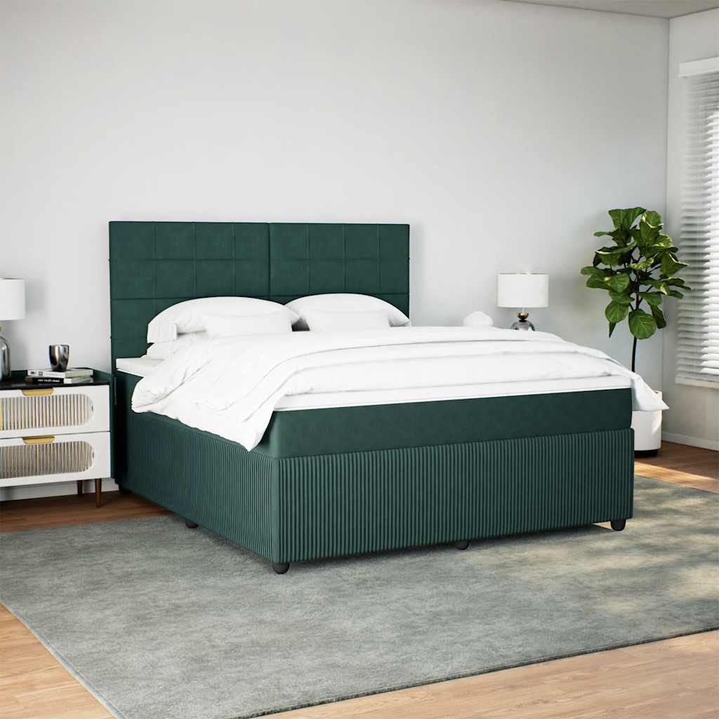 vidaXL Boxspring met matras fluweel donkergroen 180x200 cm afbeelding