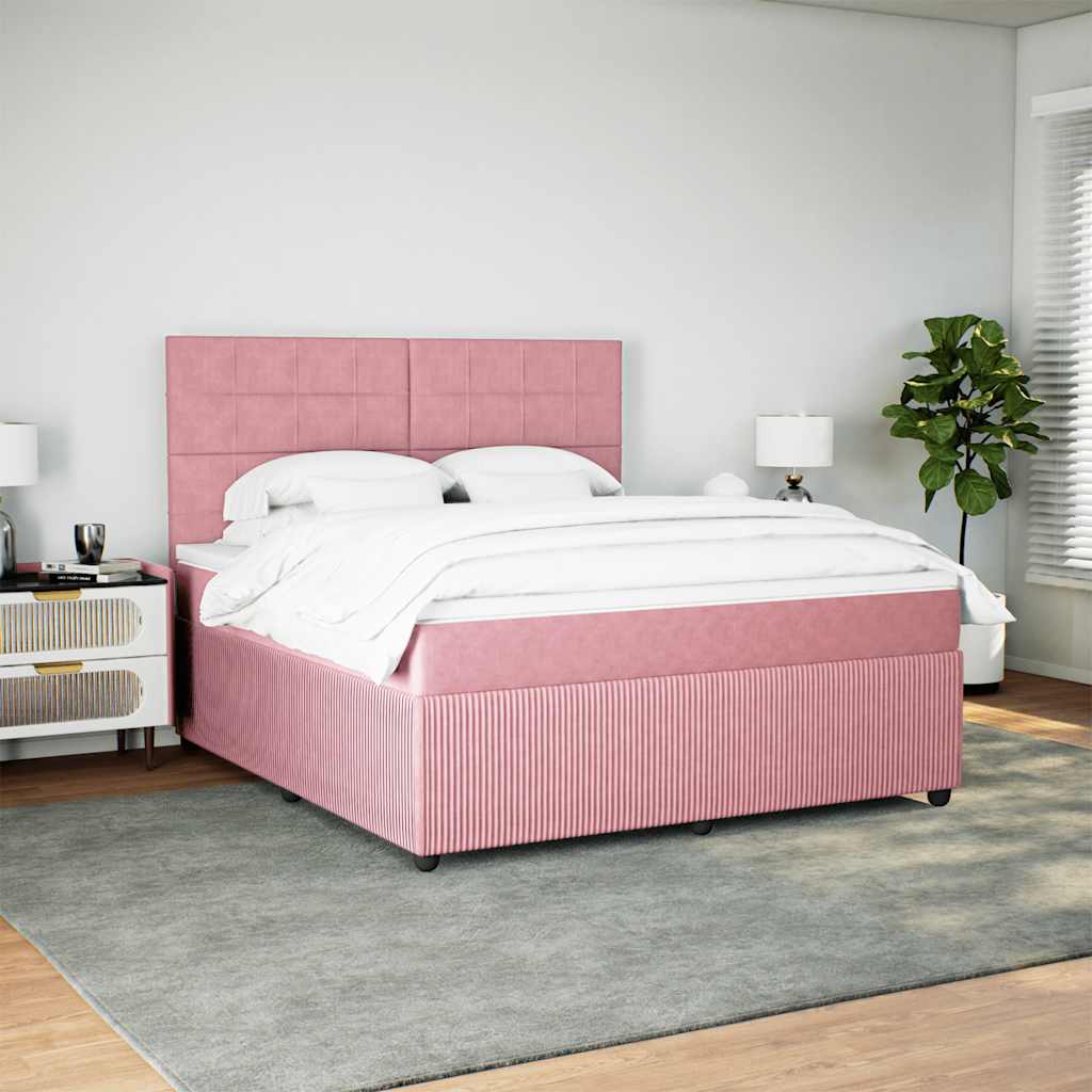 vidaXL Boxspring met matras fluweel roze 180x200 cm, foto 2