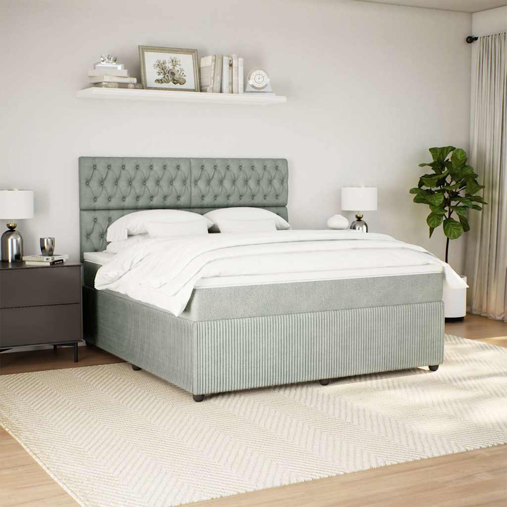 vidaXL Boxspring met matras fluweel lichtgrijs 180x200 cm grijs, foto 2