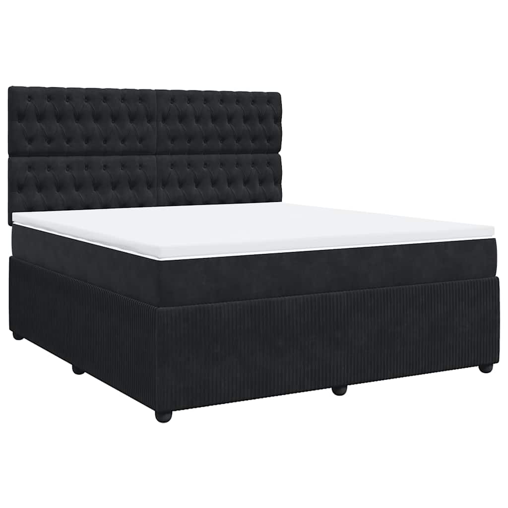 vidaXL Pat box spring cu saltea, negru, 180x200 cm, catifea