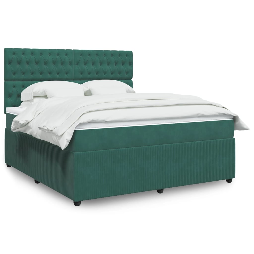 vidaXL Pat box spring cu saltea, verde închis, 180x200 cm, catifea