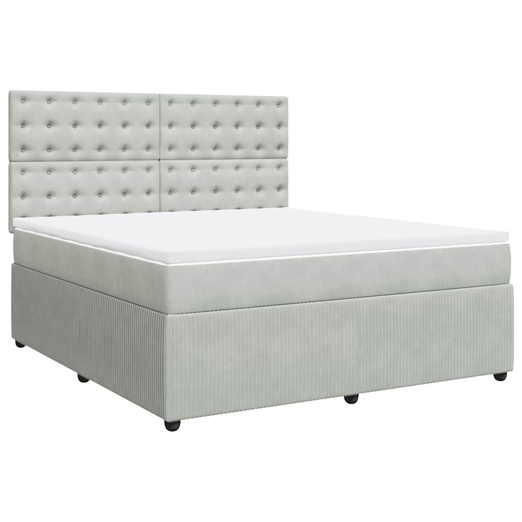 vidaXL Boxspring met matras fluweel lichtgrijs 180x200 cm grijs, foto 3