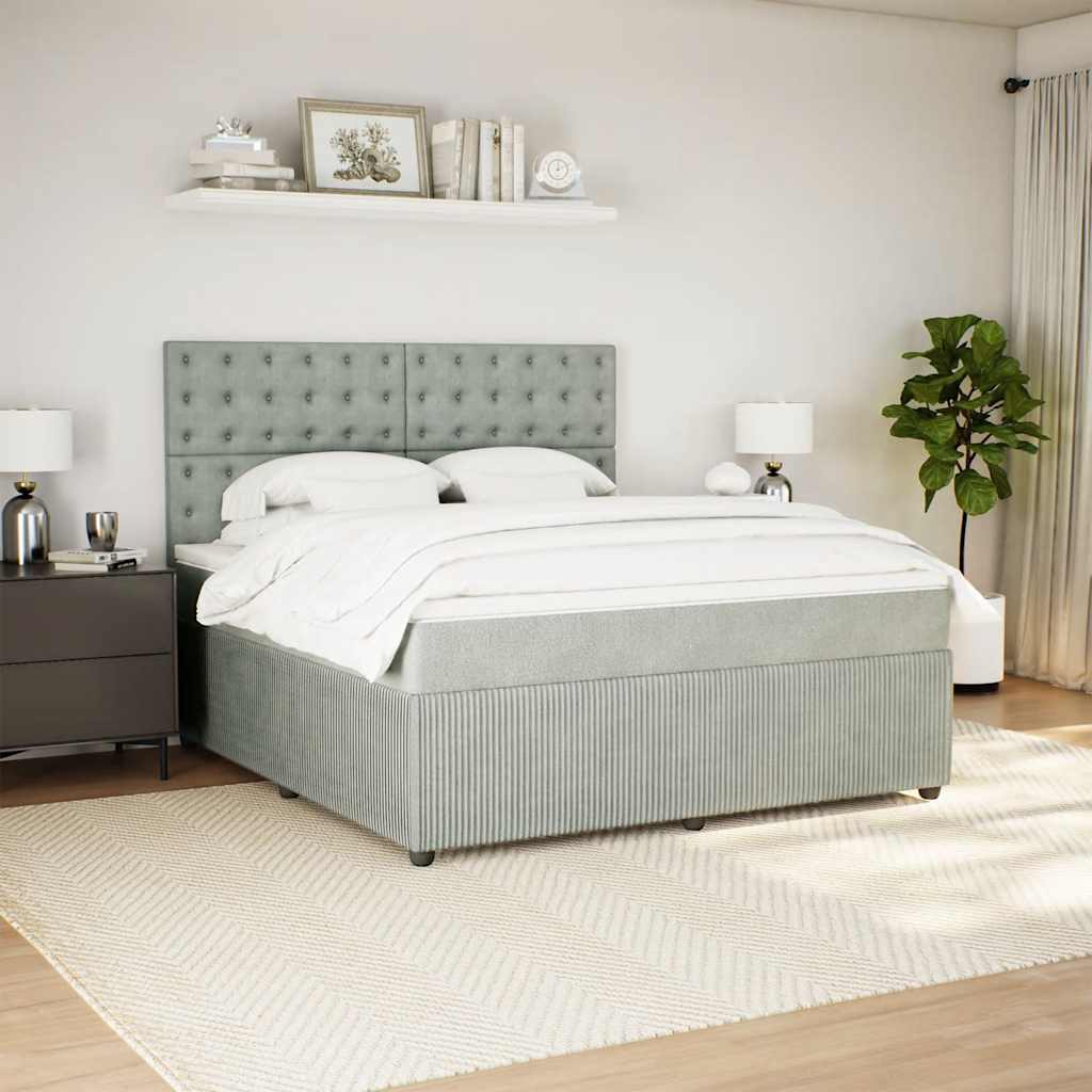 vidaXL Boxspring met matras fluweel lichtgrijs 180x200 cm grijs, foto 2