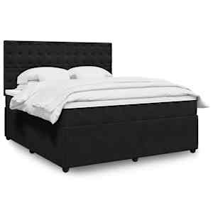 Box spring postelja z vzmetnico črna 180x200 cm žamet