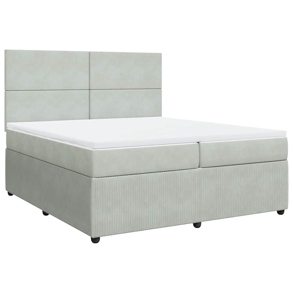 vidaXL Boxspring met matras fluweel lichtgrijs 200x200 cm grijs, foto 3