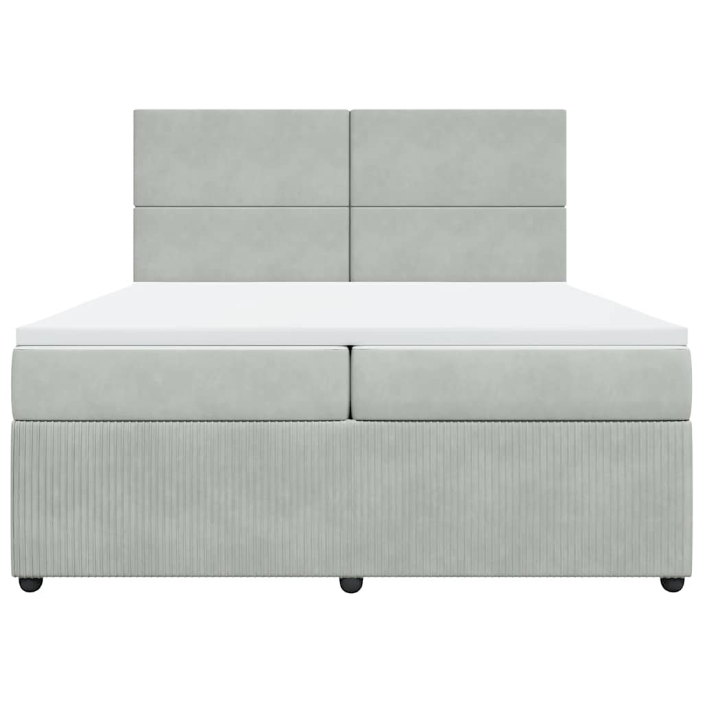 vidaXL Boxspring met matras fluweel lichtgrijs 200x200 cm grijs, foto 4
