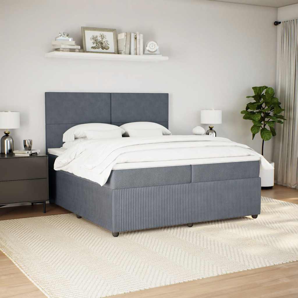 vidaXL Boxspring met matras fluweel donkergrijs 200x200 cm grijs, foto 2