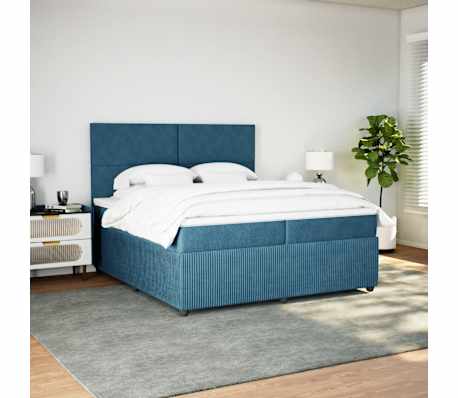 vidaXL Κρεβάτι Boxspring με Στρώμα Σκούρο Μπλε 200x200 εκ. Βελούδινο