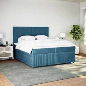 vidaXL Κρεβάτι Boxspring με Στρώμα Σκούρο Μπλε 200x200 εκ. Βελούδινο