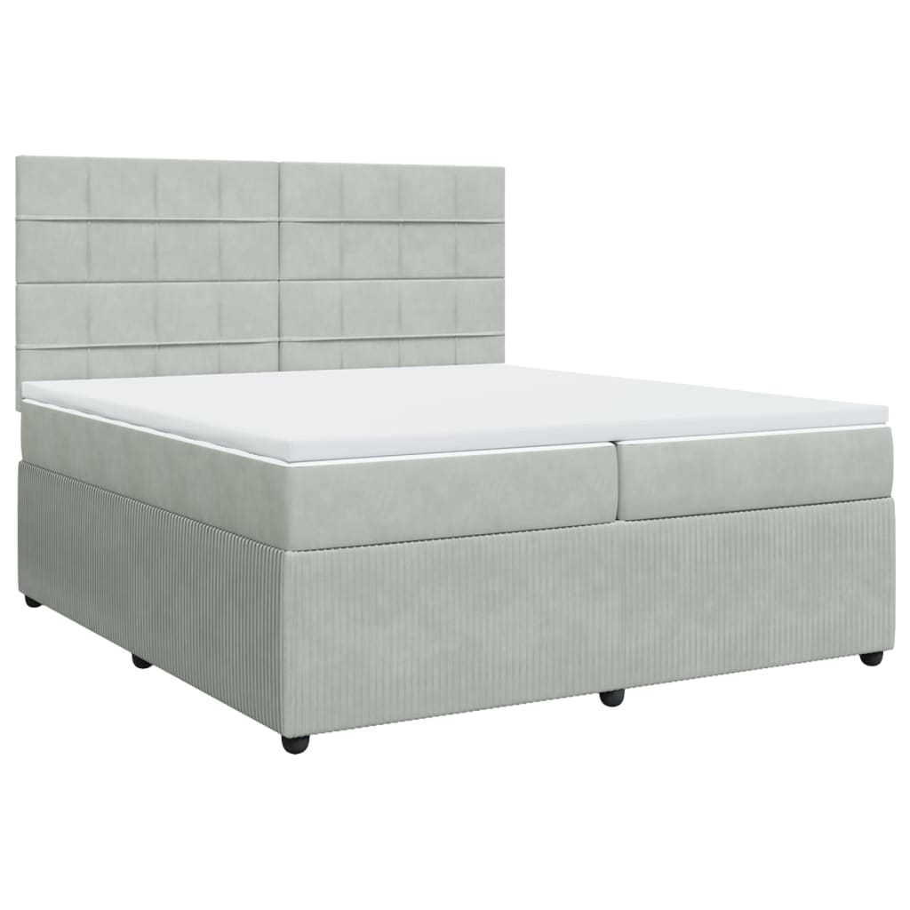 vidaXL Box spring postelja z vzmetnico svetlo siva 200x200 cm žamet