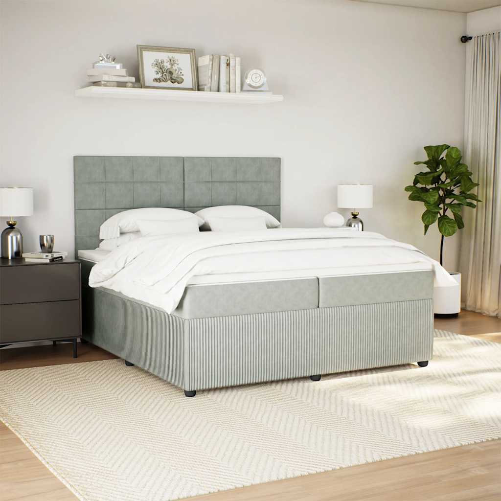 vidaXL Boxspring met matras fluweel lichtgrijs 200x200 cm grijs, foto 2
