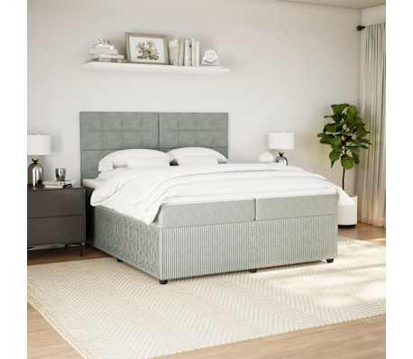 vidaXL Lova su spyruoklėmis ir čiužiniu, pilka, 200x200 cm, aksomas