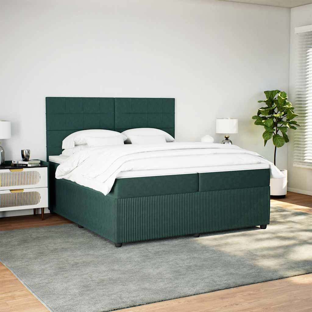 vidaXL Boxspring met matras fluweel donkergroen 200x200 cm afbeelding