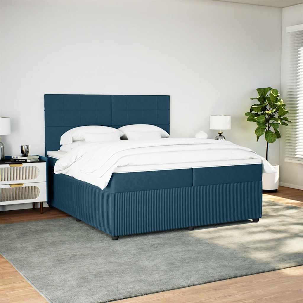 vidaXL Boxspring met matras fluweel donkerblauw 200x200 cm blauw, foto 2