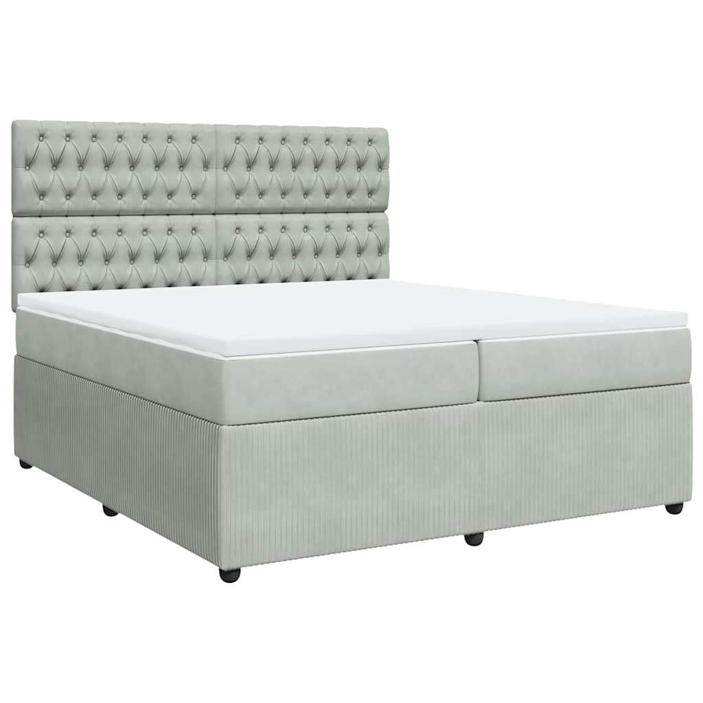 vidaXL Boxspring met matras fluweel lichtgrijs 200x200 cm grijs, foto 3