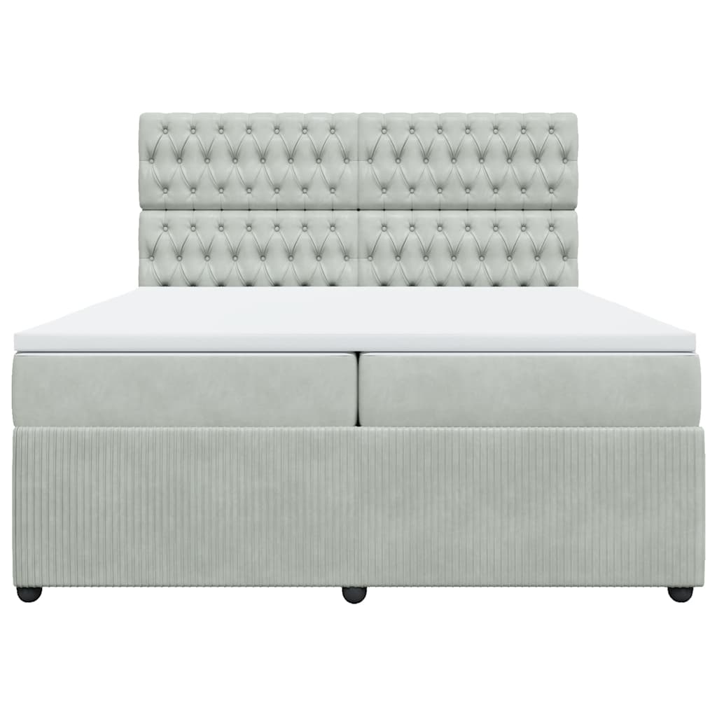vidaXL Boxspring met matras fluweel lichtgrijs 200x200 cm grijs, foto 4