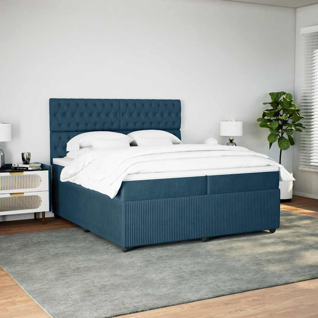 vidaXL Boxspring met matras fluweel donkerblauw 200x200 cm blauw, foto 2