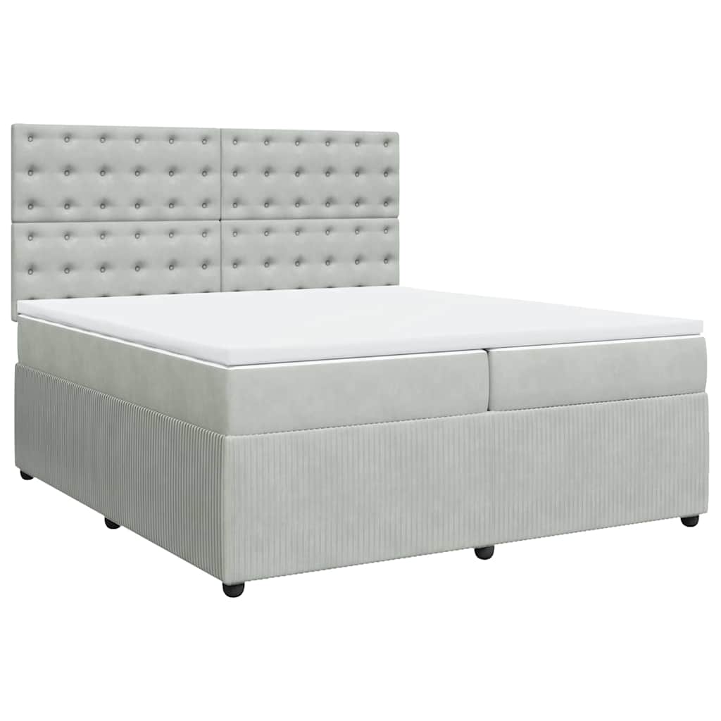vidaXL Boxspring met matras fluweel lichtgrijs 200x200 cm grijs, foto 3