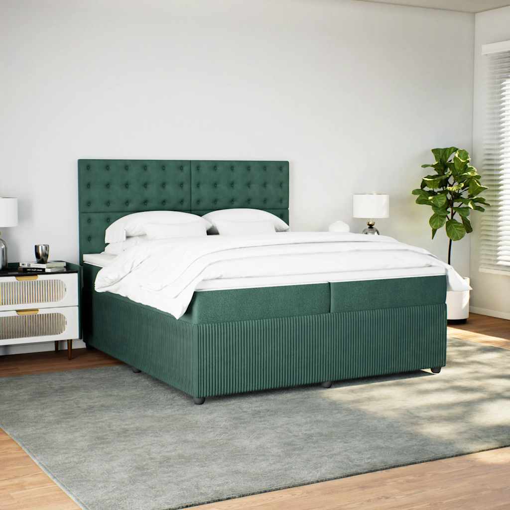vidaXL Boxspring met matras fluweel donkergroen 200x200 cm afbeelding