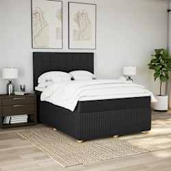 vidaXL Box Spring Bed with Mattress Black Queen Fabric