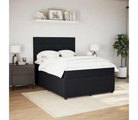 vidaXL Box Spring Bed with Mattress Black Queen Velvet